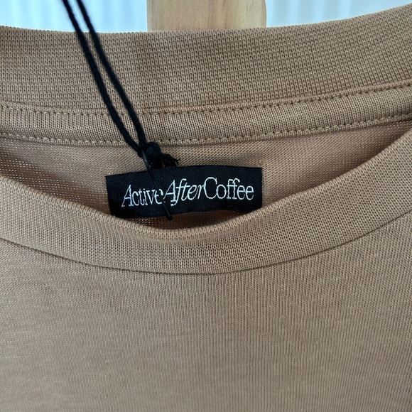 NWT Active After Coffee Crew T-Shirt Tan Unisex Size Small 100% Cotton oversized - Picture 7 of 12